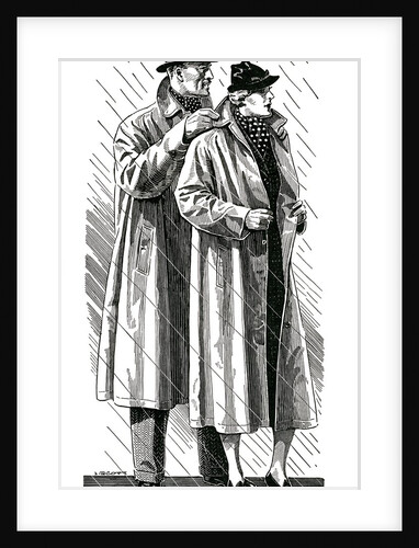 Stylish couple putting on raincoats in the rain by Anonymous