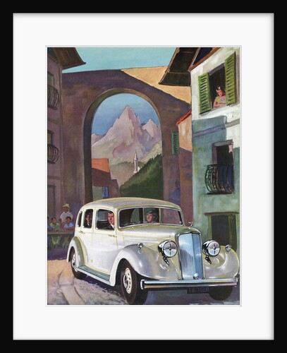Touring car driving through a small town in the Alps by Anonymous