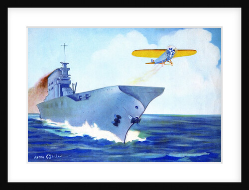 Prop plane taking off from an early aircraft carrier by Anonymous