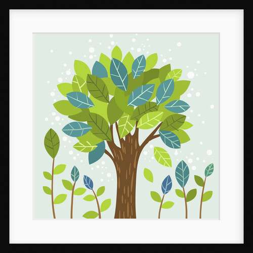 A large tree in the center and small trees by Anonymous