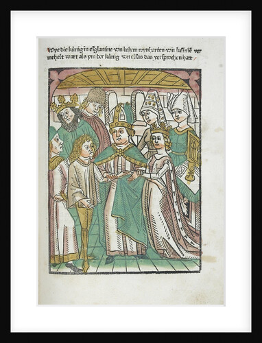 Woodcut illustration of marriage ceremony from Medieval book by Anonymous