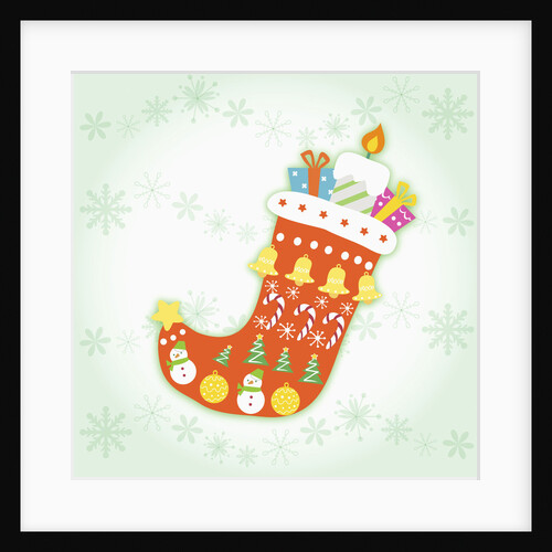 Christmas with red sock and decorations by Anonymous
