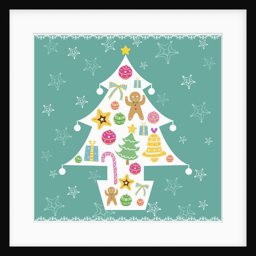 Christmas with tree and decorations with green background by Anonymous