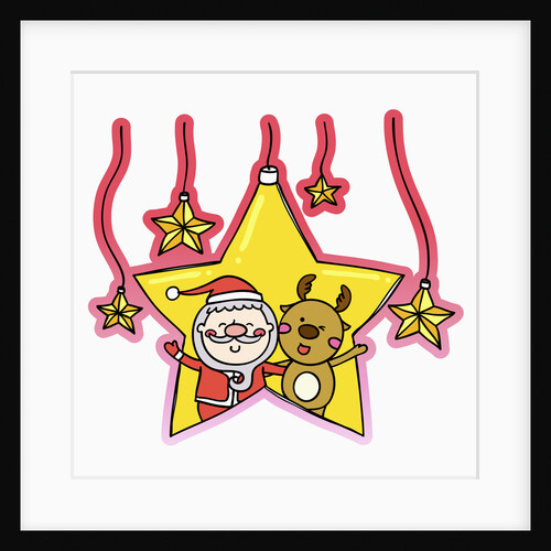 Christmas with santa and rudolph in yellow star by Anonymous