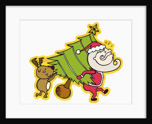 Santa and rudolph carrying tree by Anonymous