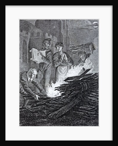 Puritan iconoclasts on the road to Norwich burning a church crucifix in front of the church. by Anonymous