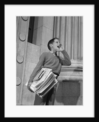 1950s 1960s paperboy selling newspapers shouting extra extra by Anonymous