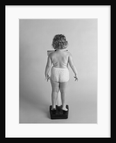 Back view of chubby girl wearing panties weighing herself by Anonymous