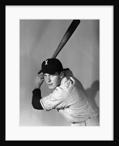 1950s portrait baseball player batting at bat looking at camera by Anonymous