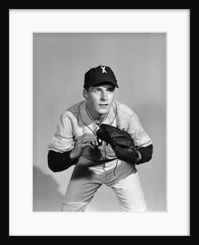 1950s portrait baseball player poised for action by Anonymous