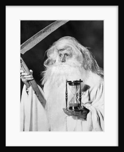 1950s costume elderly man long beard angel of death sickle scythe hourglass father time by Anonymous