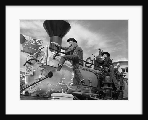 1950s 1960s two cowboy bandits western train robbery shoot out by Anonymous