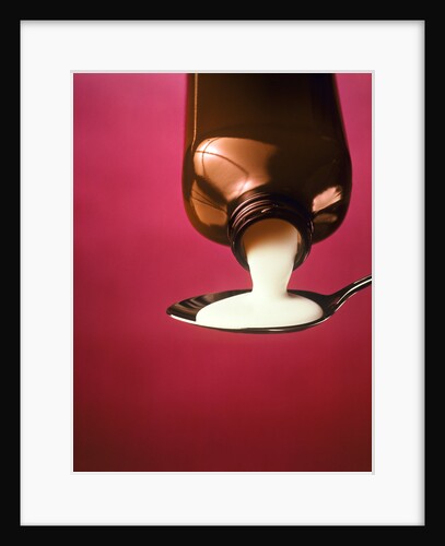 1980s spoonful of white medicine from bottle by Anonymous