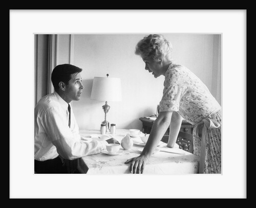 1950s 1960s husband and wife arguing at breakfast table indoor by Anonymous