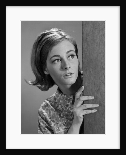 1960s woman peeking corner scare by Anonymous