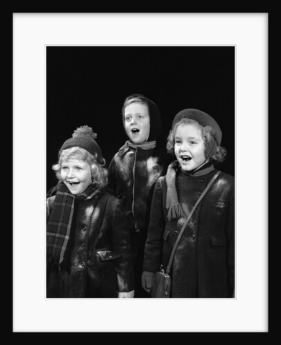 1940s three children singing caroling by Anonymous