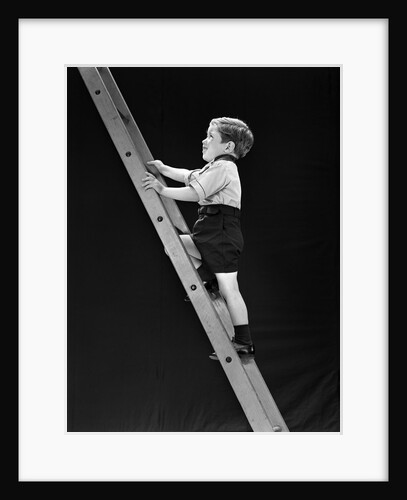 1930s boy child climbing tall ladder by Anonymous