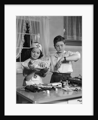 1950s two children playing doctor nurse by Anonymous