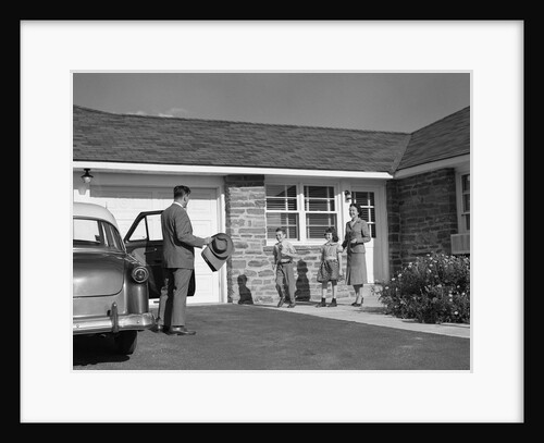 1950s family greeting father in driveway by Anonymous