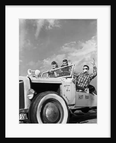 1950s teens in roofless hotrod with graffiti atom & eve no kissing etc. by Anonymous