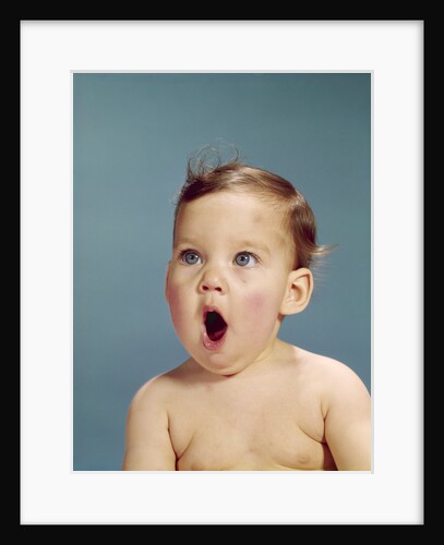 1960s baby portrait mouth wide open shocked facial expression by Anonymous