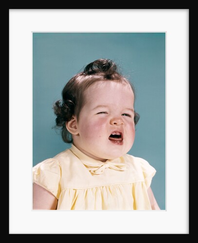 1950s 1960s unhappy crying baby mouth open showing new teeth teething pain by Anonymous