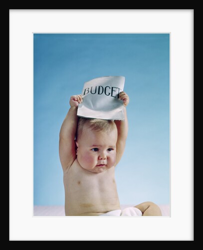 1960s baby holding budget sign above his head by Anonymous