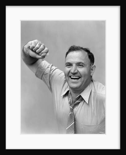 1940s 1950s portrait of man in shirt and tie holding handkerchief smiling by Anonymous