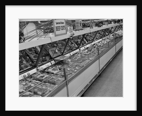 1950s grocery store meat section by Anonymous