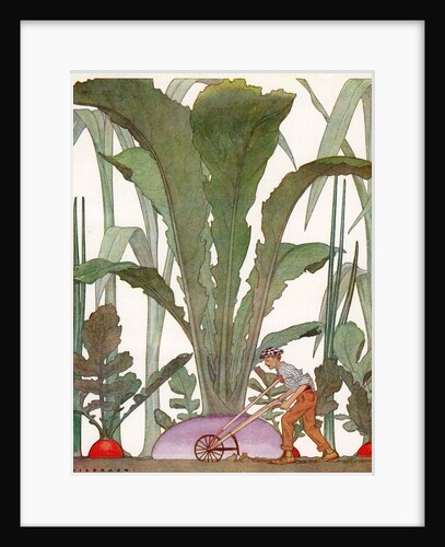 Farmer cultivating a giant turnip and radishes by Anonymous