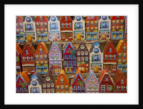 Window display of chocolate tins as houses in the town of Brugge, Belgium by Anonymous