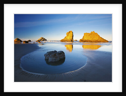 moon set over rock formations reflecting in tide pools at low tide, Bandon Beach, Oregon Coast, Paci by Anonymous