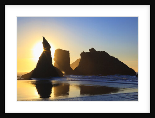 sunset over rock formations along Bandon Beach at lowtide, Oregon Coast by Anonymous