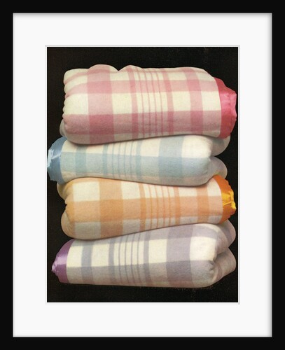 Vintage illustration of four stacked wool blankets by Anonymous