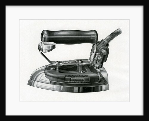 Vintage engraving of an early electric iron by Anonymous