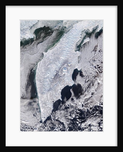 Satellite view of the Kamchatka peninsula in winter by Anonymous