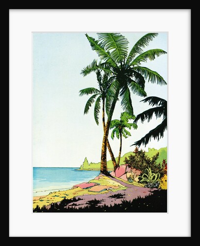 Idealized Beach Paradise with Palm Trees by Anonymous