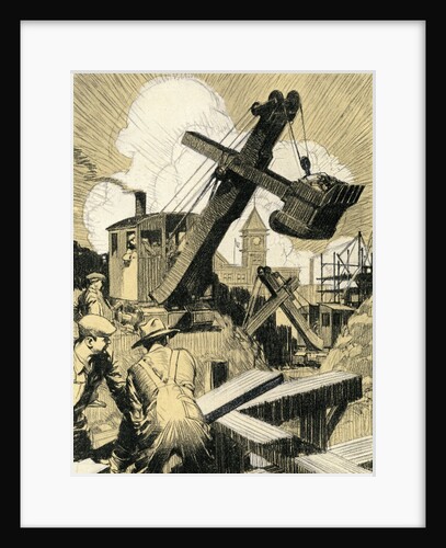 Industrial Construction with Steam Shovel and Laborers by Anonymous
