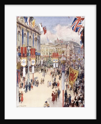 Piccadilly Circus in London Decorated for the Coronation of King George VI in 1937 by Anonymous