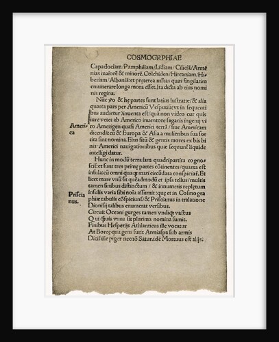 First Mention of the Name 'America' in 1507 by Anonymous