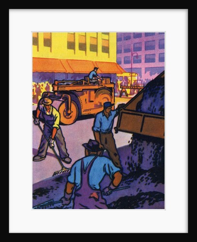Oil Series: Workers Resurfacing a City Street by Anonymous