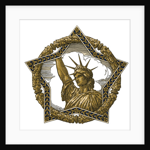 Vintage illustration of Lady Liberty in a star and wreath border by Anonymous