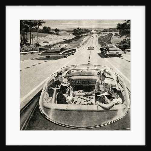 Family Playing Game While Futuristic Car Drives Itself. by Anonymous