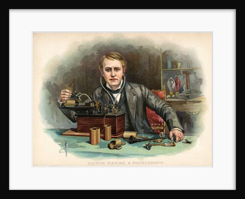 Thomas Edison Building a Phonograph. by Anonymous