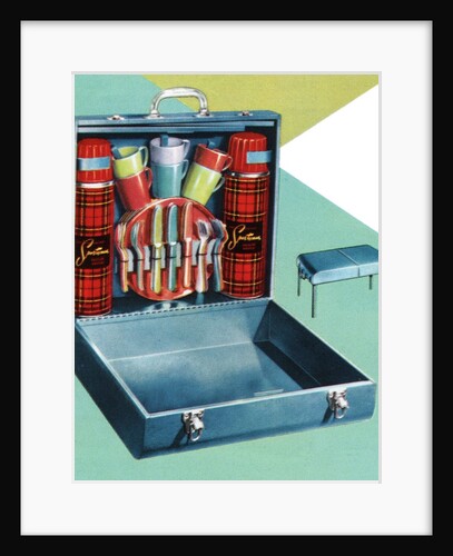 Vintage Illustration of a 1950s Travelling Picnic Case. by Anonymous