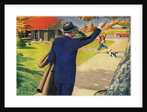 1950s Husband Returning Home from Work. by Anonymous