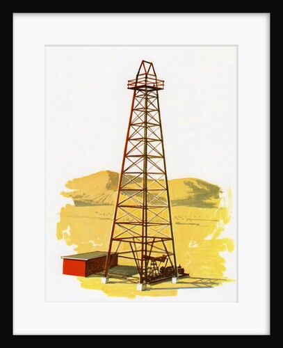 1960s Illustration of an Oil Derrick and Tower. by Anonymous