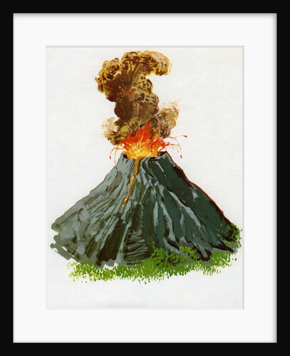 1960s Illustration of an Erupting Volcano. by Anonymous
