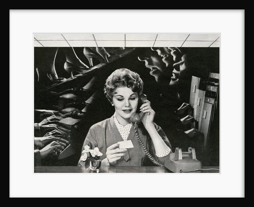 Woman Office Worker on the Phone Distracted by Noise. by Anonymous