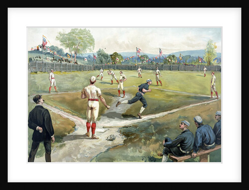 Hand-colored lithograph of an early baseball by Anonymous